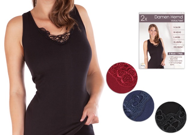Ladies`s undershirt plain coloured with big lace; winter-colours