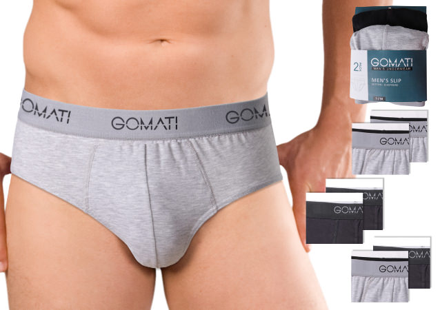 uni and melange coloured briefs, woven waistband with Gomati-letterin