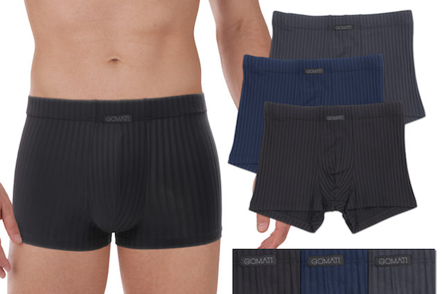 fashionable, tight boxershorts; noble, muted colours: dark gray, navy and black