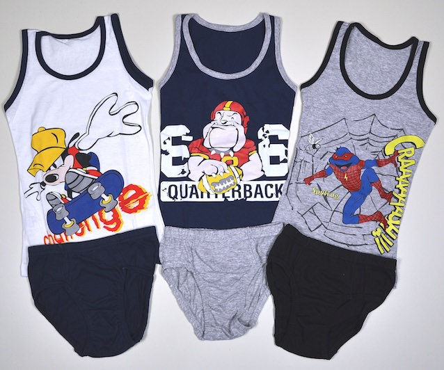Boy`s underwear set containing undershirt with big print and brief