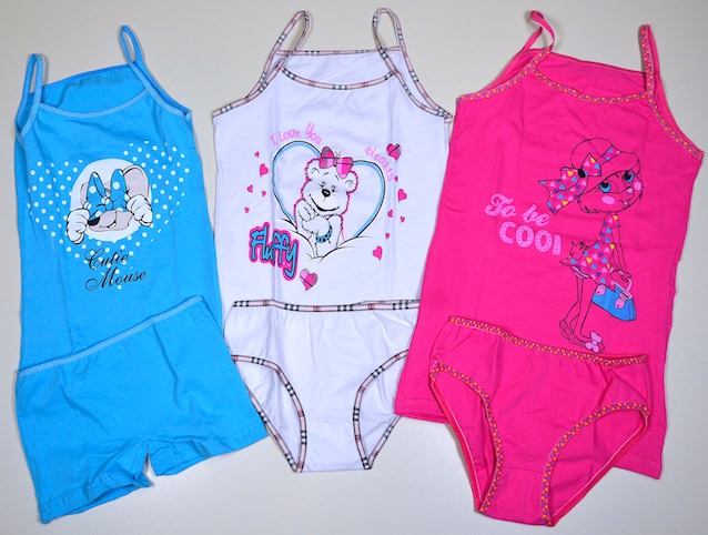 Girl`s underwear set consisting undershirt with cute print and brief