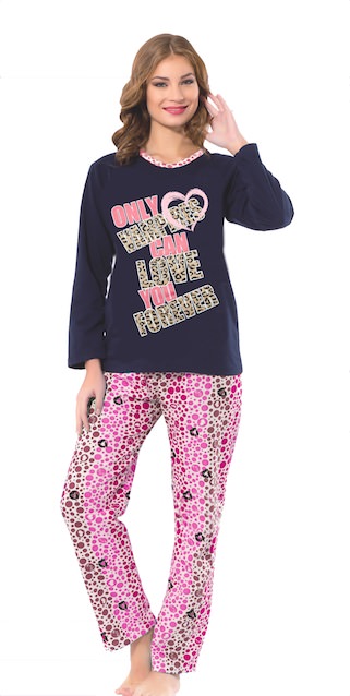 Ladie`s Pyjama long sleeved, Molton brushed inside; trousers Leopard-dessin
