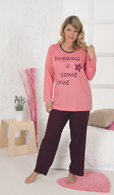 Ladies Pyjama oversized long sleeved with front-print XXL until 4XL
