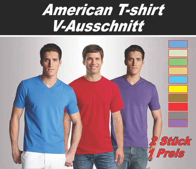 Plain coloured american T-Shirts with V-neck