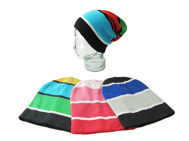 unisex hat with colourful block-stripes