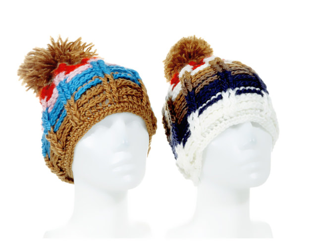 Thick knitted bobble hat with many colours