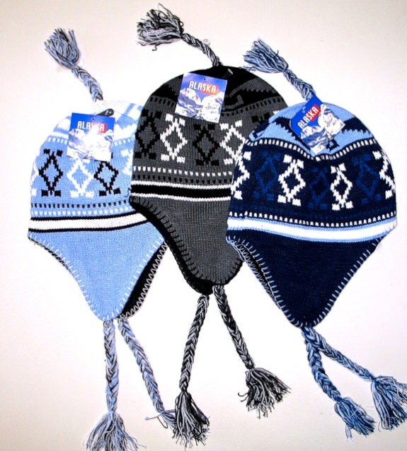 6-005 Inca hat with funny pigtails and traditional Norwegian patterns