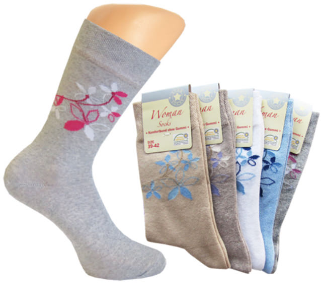 Ladies socks with flowers around the shaft