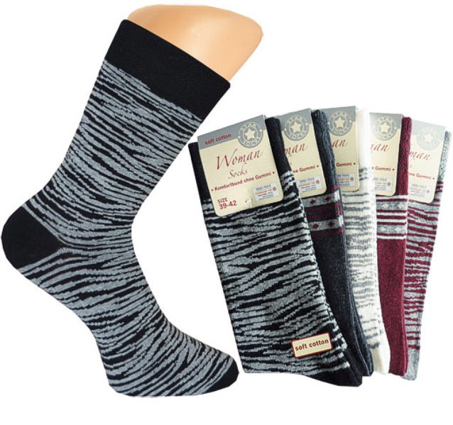 great dark ladie`s socks with fancy waves; Soft Cotton; Piquet edge without elastic