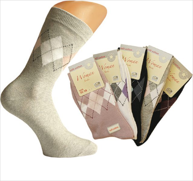 Ladie`s socks "Plaid" without incutting elastic