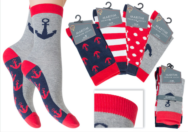 beautiful, intense-coloured women's socks with maritime motifs in a 4-pairs-pack