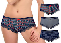 nice, fashionable ladies' panties with soft lace at the leg 3 blue pants with different designs: maritime, stripes, small hearts