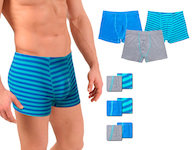 fashionable, tight boxer shorts; plain and striped mixed; beautiful grey and blue tones