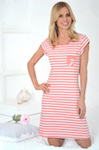 short-sleeved sleepshirt with yarn-dyed stripes Colours: Navy, gray and apricot