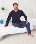 Pyjama with plain top and V-neck + striped trousers
