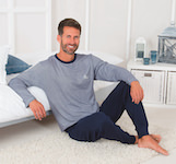 Pyjama round neck 3 colour divider and plain long trousers