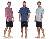 short sleeved pyjama, plain shirt and plaid trousers